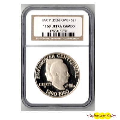 1990 USA Silver Proof $1 - P Eisenhower NGC PF69 ULTRA CAMEO  1990 USA Silver Proof $1 - P Eisenhower NGC PF69 ULTRA CAMEO